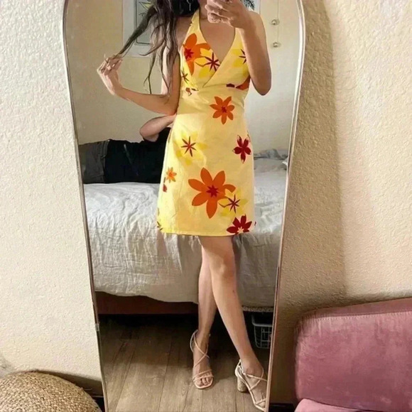 Reversible halter dress y2k striped floral vintage Hawaiian striped mini - Picture 2 of 7